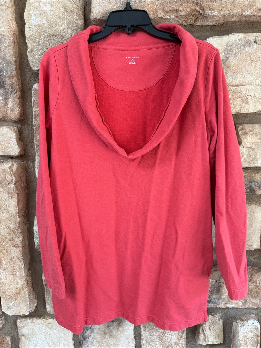 Lands’ End washed red cowl neck tunic size M
